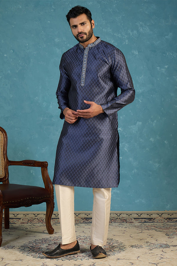 Blue Jacquard Woven Design Straight Kurta MKU2227