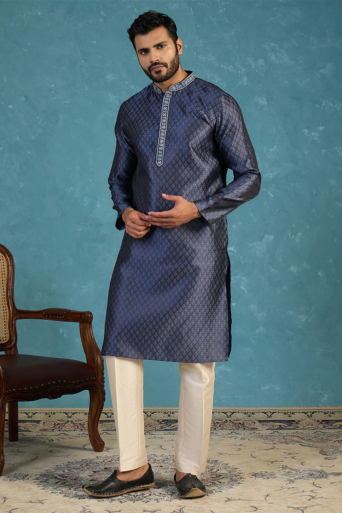 Blue Jacquard Woven Design Straight Kurta With Trouser MKSET2227