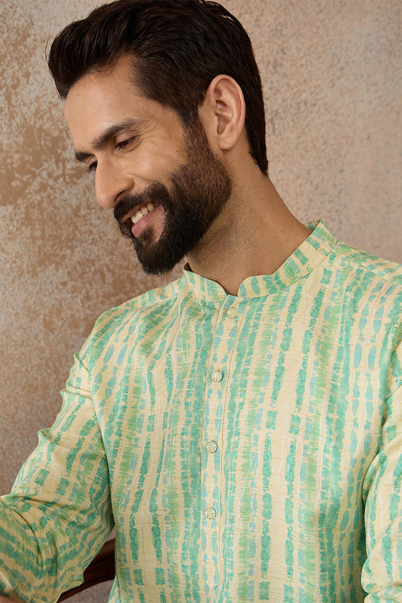 Multi Silk Blend Abstract Printed Kurta With Trousers MKSET2251