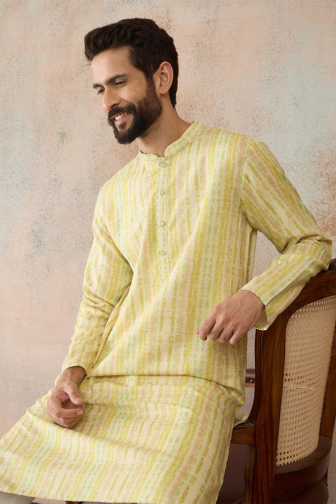 Multi Silk Blend Abstract Printed Kurta With Trousers MKSET2255