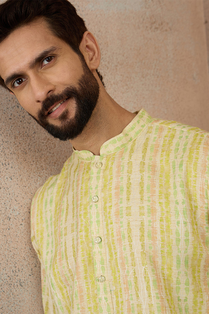 Multi Silk Blend Abstract Printed Kurta With Trousers MKSET2255