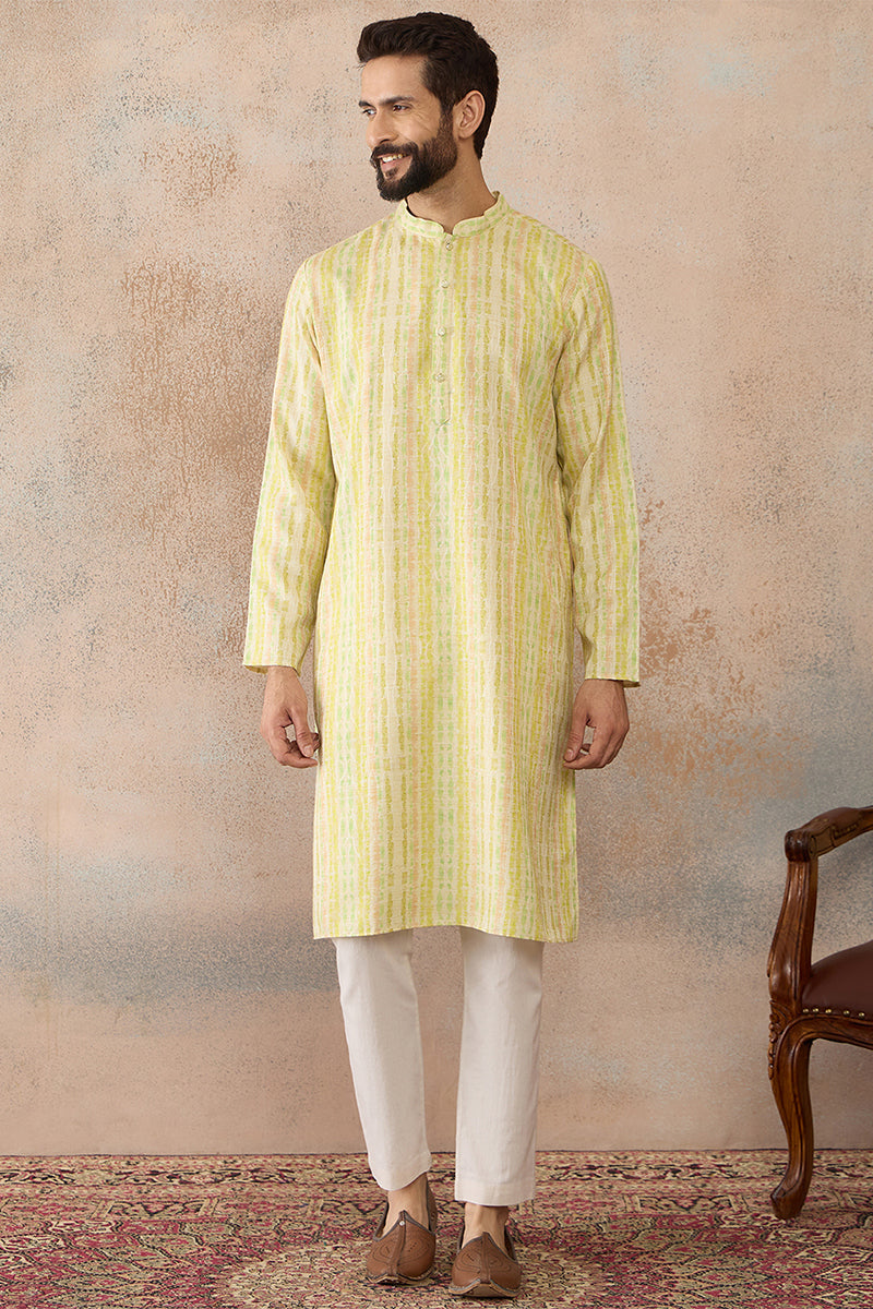 Multi Silk Blend Abstract Printed Kurta With Trousers MKSET2255