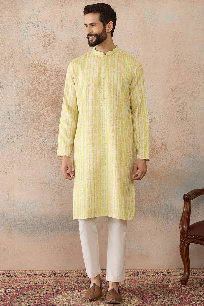 Multi Silk Blend Abstract Printed Kurta With Trousers MKSET2255
