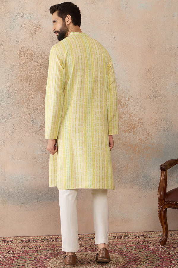 Multi Silk Blend Abstract Printed Kurta With Trousers MKSET2255