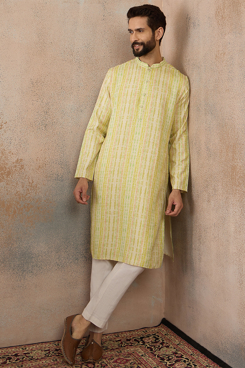 Multi Silk Blend Abstract Printed Kurta With Trousers MKSET2255