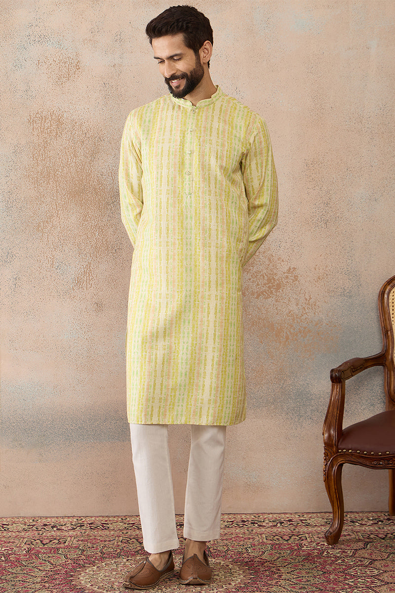 Multi Silk Blend Abstract Printed Kurta With Trousers MKSET2255