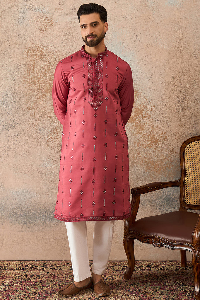 Rose Silk Blend Solid Embroidered Sequins Kurta MKU2259