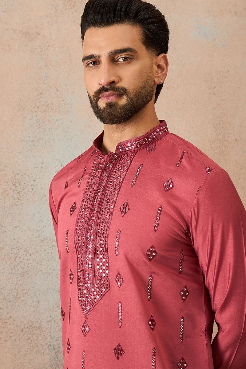 Rose Silk Blend Solid Embroidered Sequins Kurta With Trouser MKSET2259
