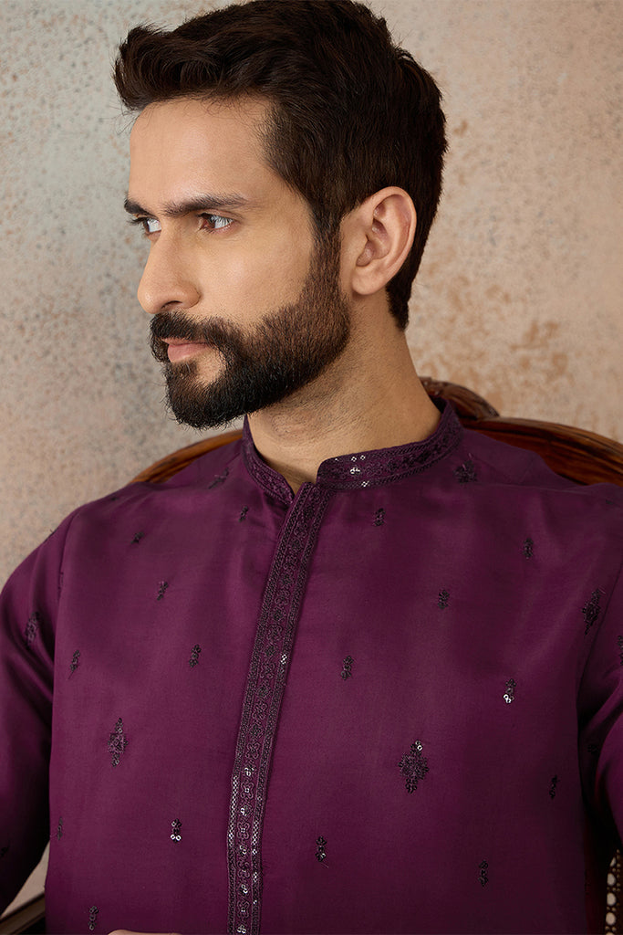 Purple Silk Blend Embroidered Straight Kurta Sets MKSET2288