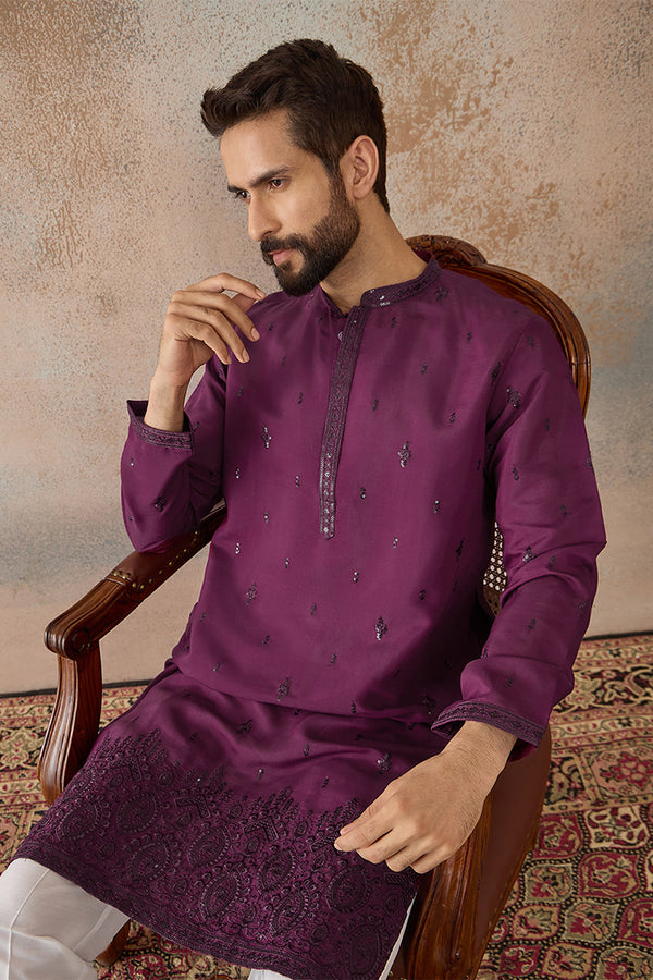 Purple Silk Blend Embroidered Straight Kurta Sets MKSET2288