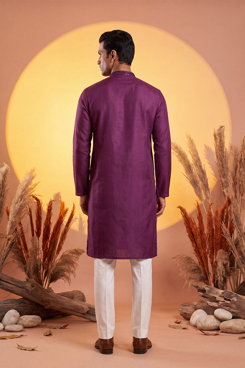 Purple Silk Blend Embroidered Straight Kurta MKU2288