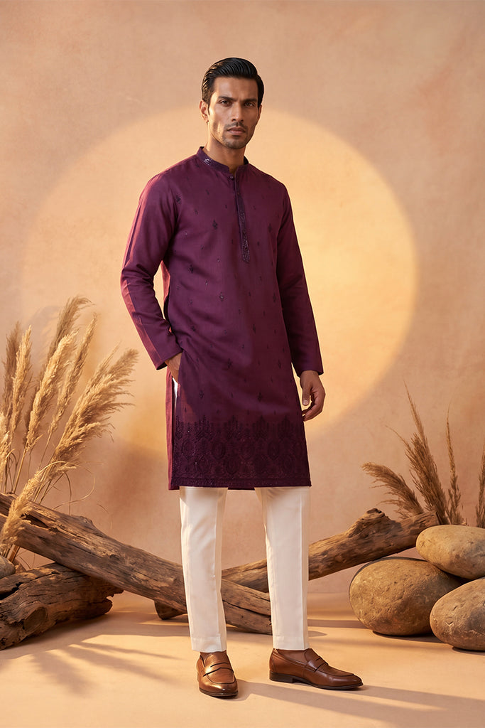 Purple Silk Blend Embroidered Straight Kurta MKU2288