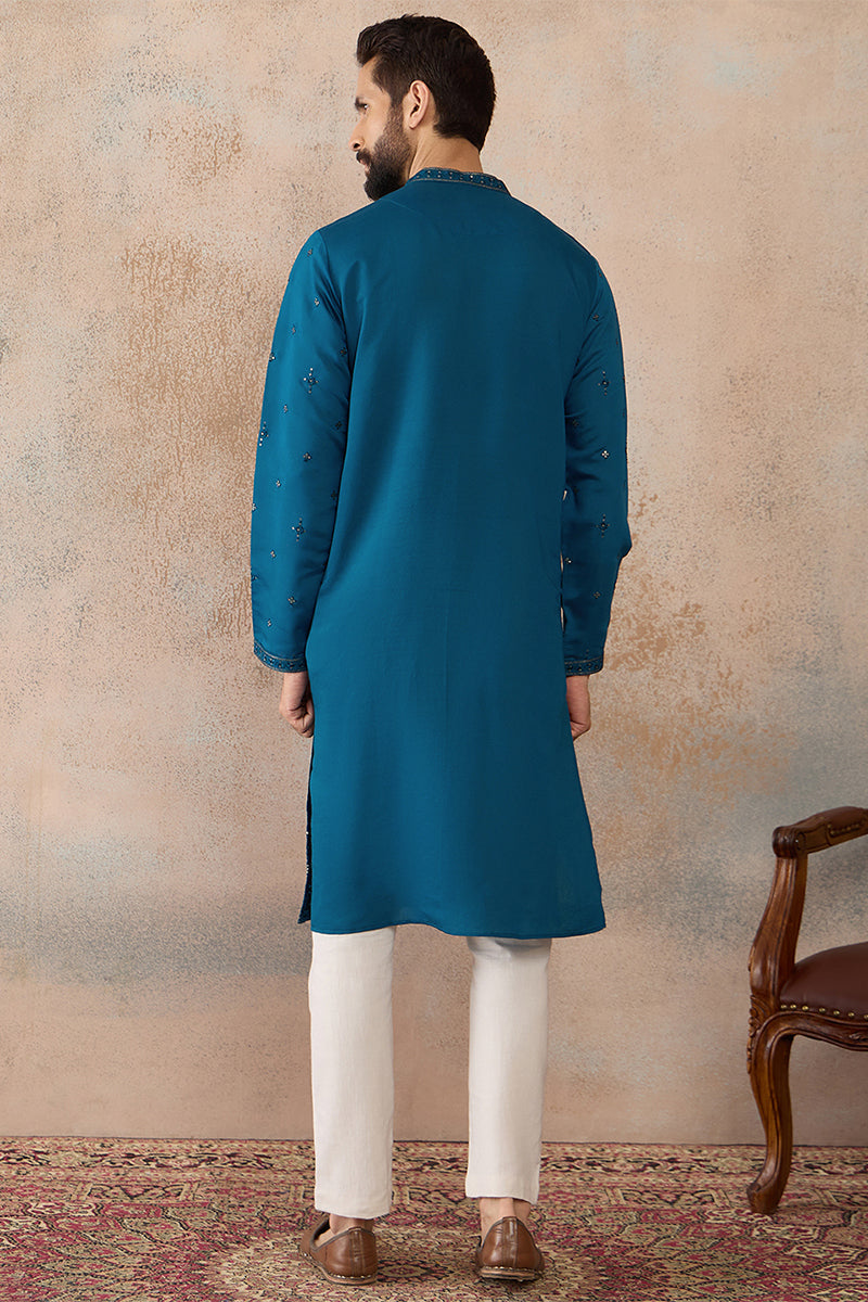 Blue Silk Blend Embroidered Straight Kurta Sets MKSET2290