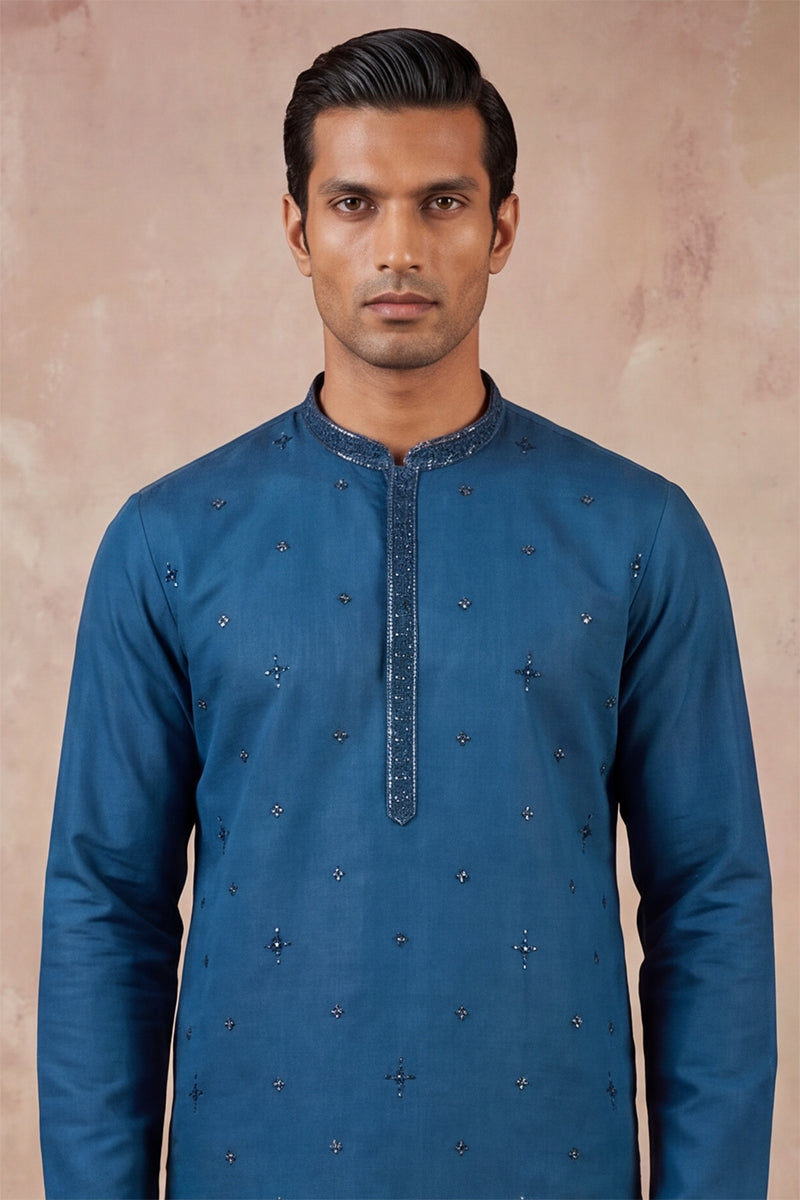 Blue Silk Blend Embroidered Straight Kurta Sets MKSET2290