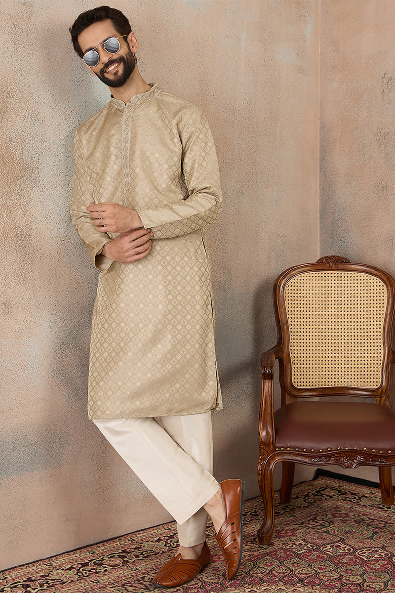 Olive Jacquard Ethnic Motifs Embroidered Kurta With Trouser MKSET2322