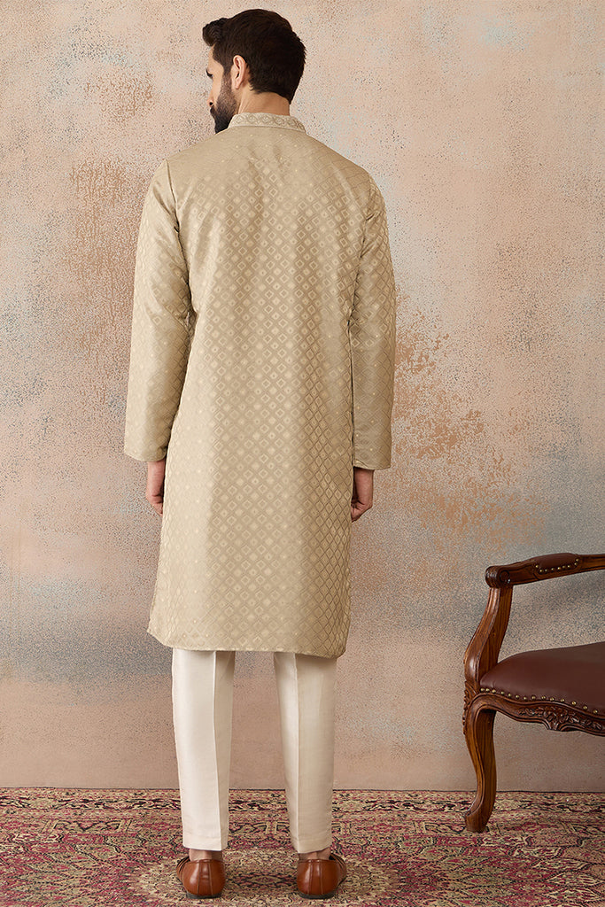 Olive Jacquard Ethnic Motifs Embroidered Kurta With Trouser MKSET2322