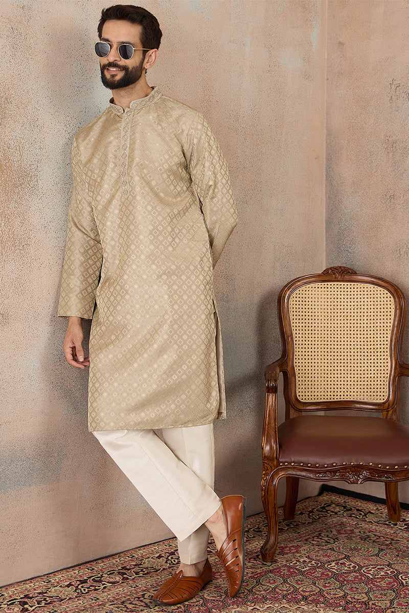 Olive Jacquard Ethnic Motifs Embroidered Kurta With Trouser MKSET2322