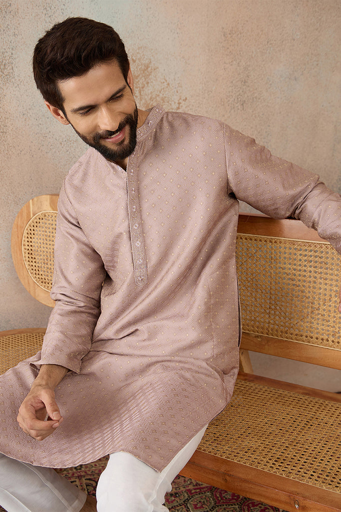 Lavender Silk Blend Floral Embroidered Kurta With Trouser MKSET2325