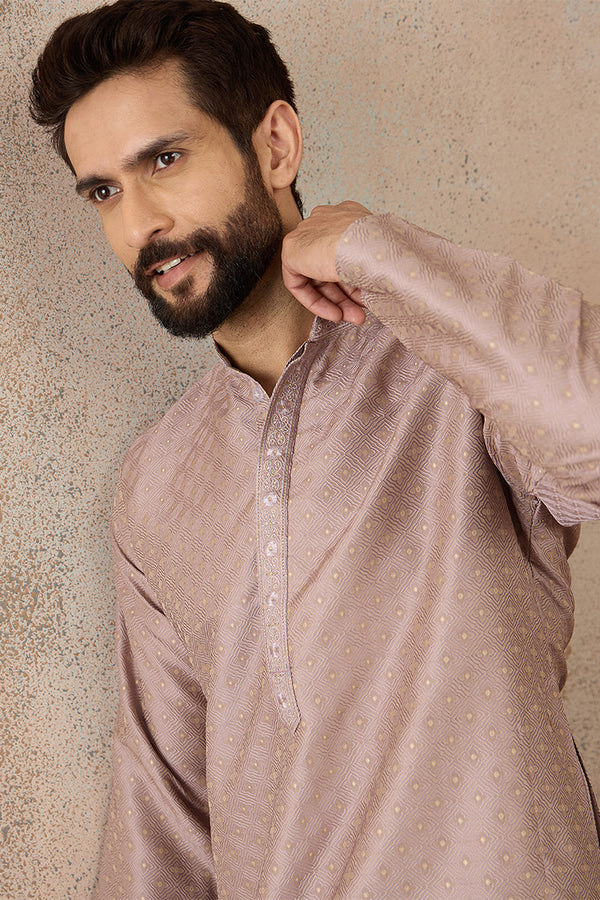 Lavender Silk Blend Floral Embroidered Kurta With Trouser MKSET2325
