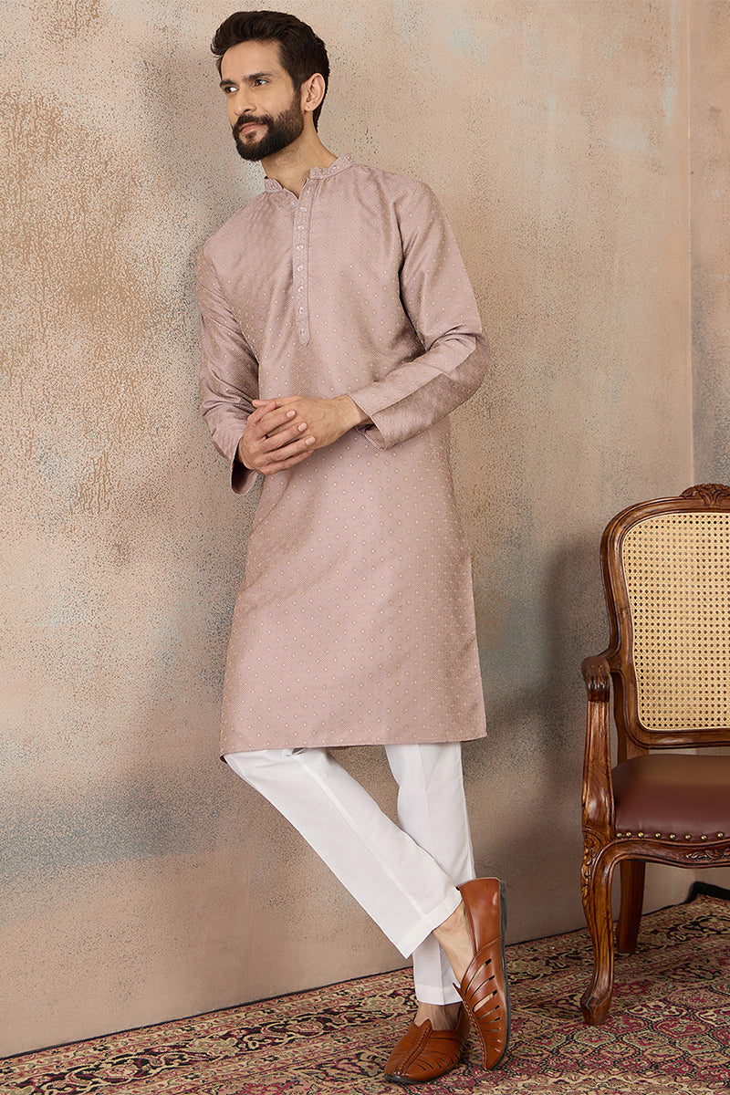 Lavender Silk Blend Floral Embroidered Kurta With Trouser MKSET2325