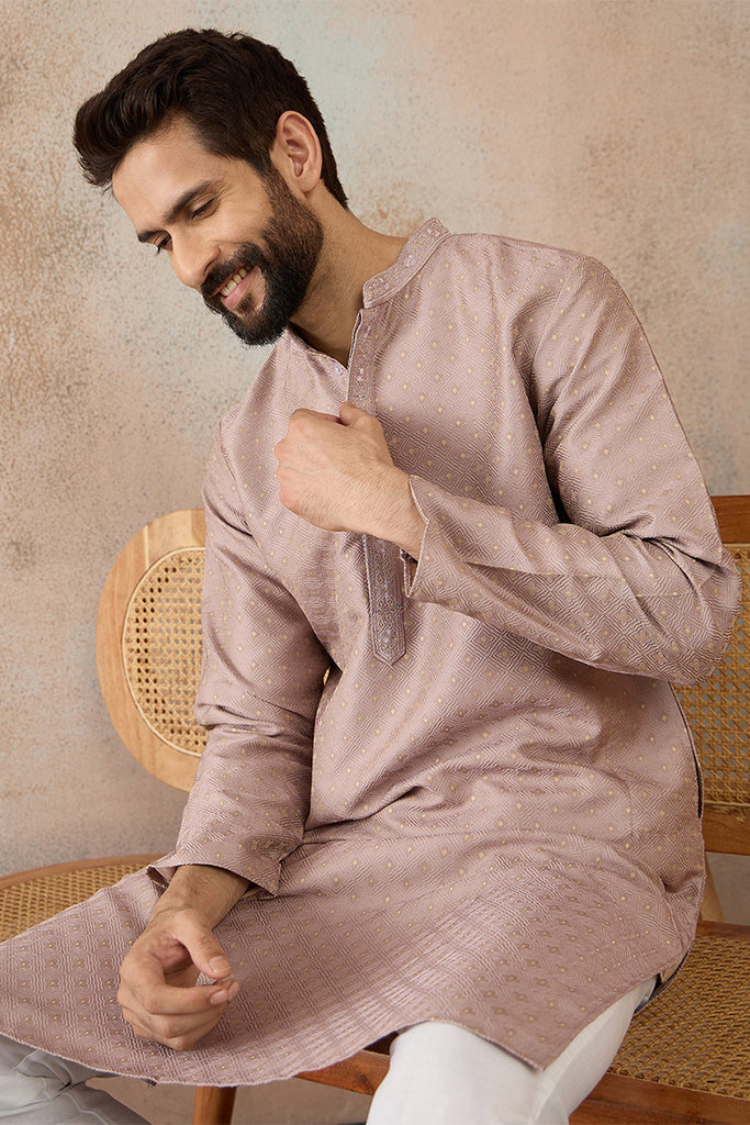 Lavender Silk Blend Floral Embroidered Kurta MKU2325