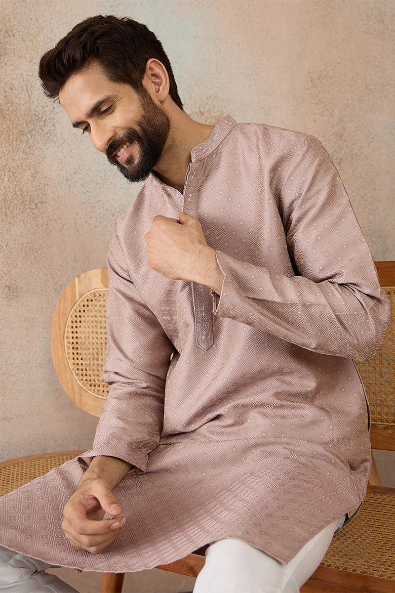 Lavender Silk Blend Floral Embroidered Kurta With Trouser MKSET2325