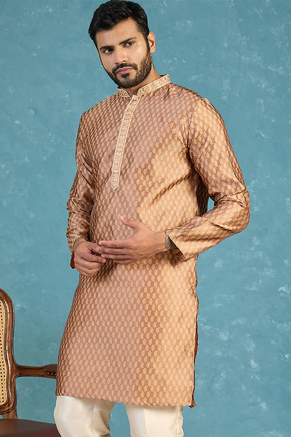 Brown Jacquard Woven Design Straight Kurta MKU2343