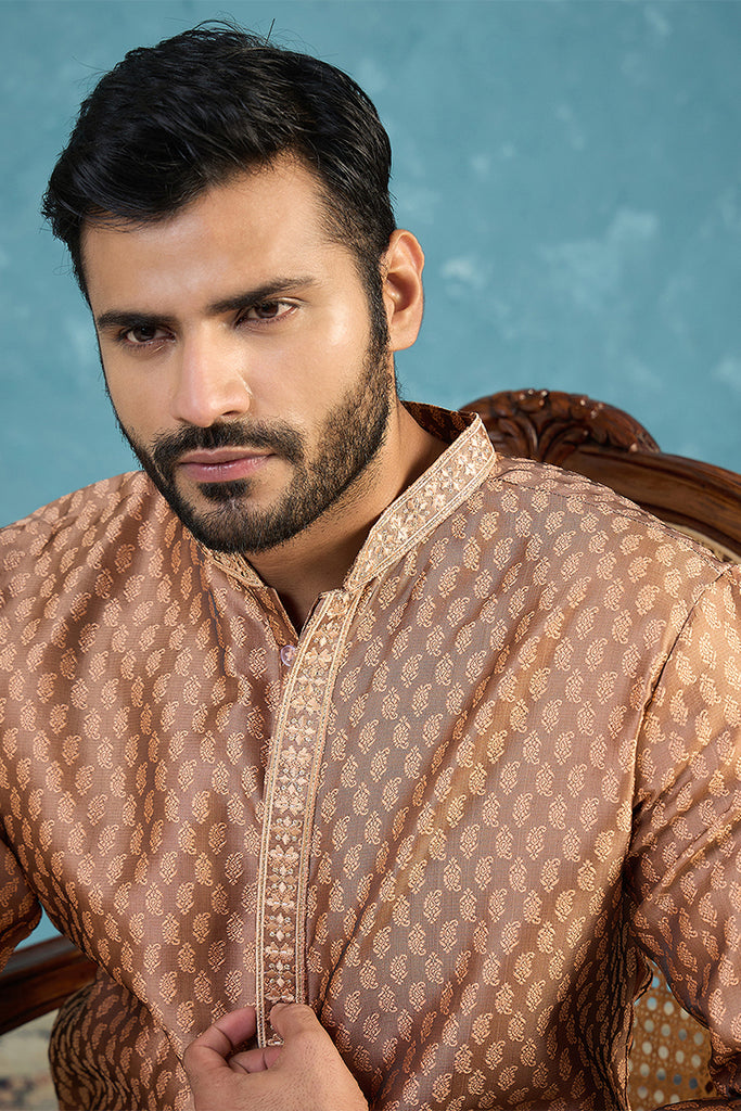 Brown Jacquard Woven Design Straight Kurta MKU2343