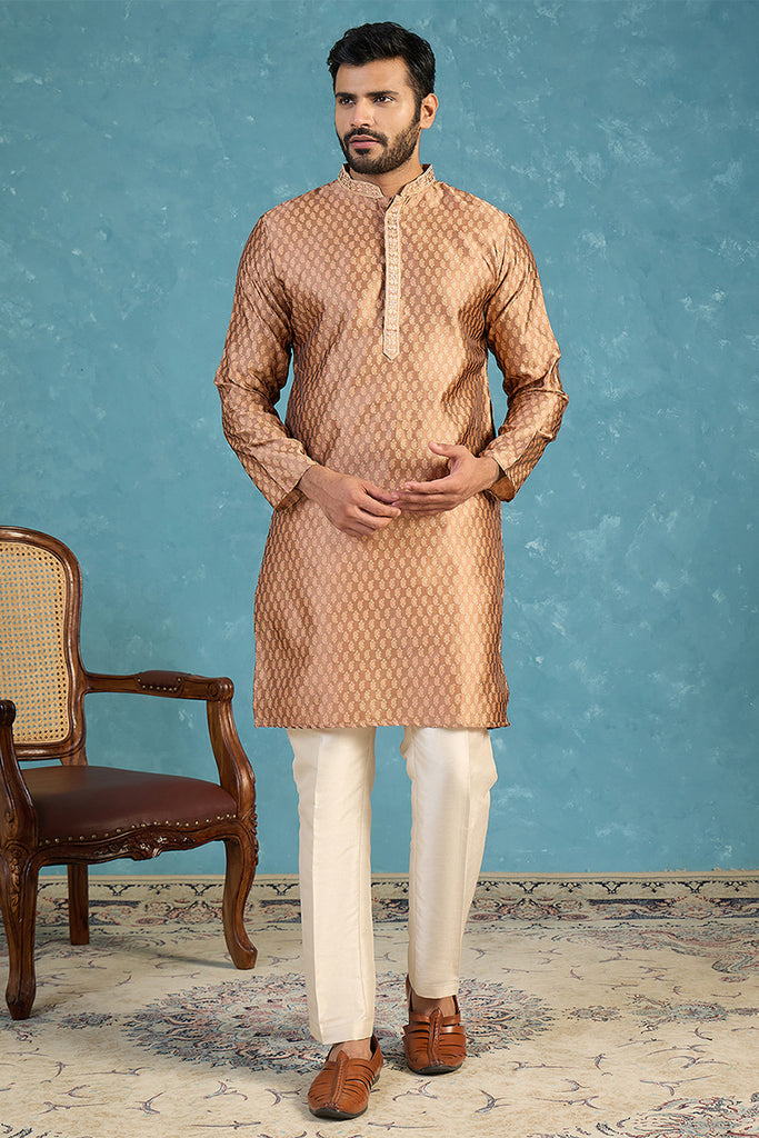 Brown Jacquard Woven Design Straight Kurta MKU2343