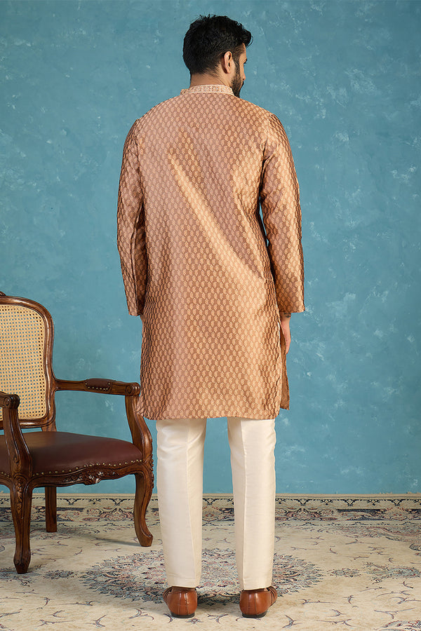 Brown Jacquard Woven Design Straight Kurta MKU2343