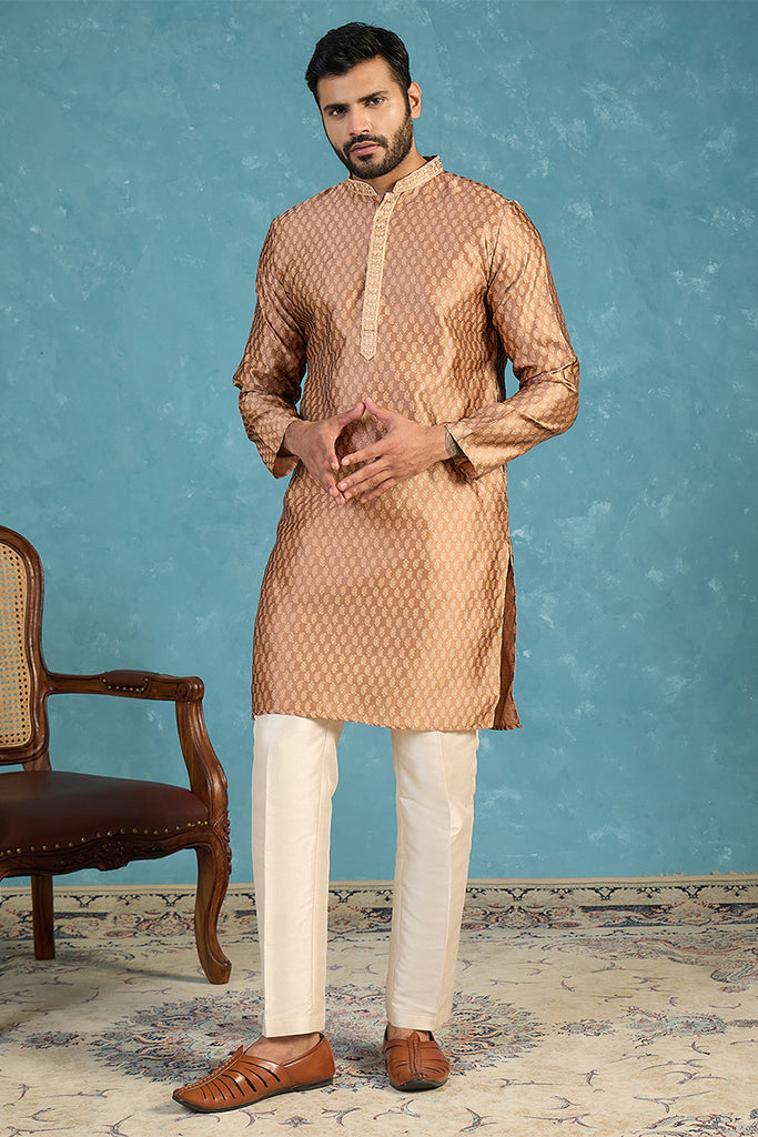 Brown Jacquard Woven Design Straight Kurta MKU2343