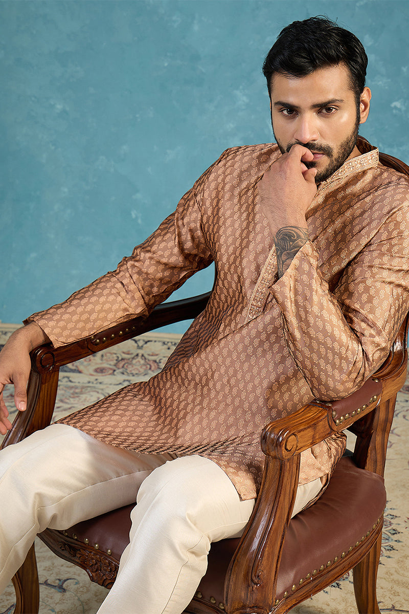 Brown Jacquard Woven Design Straight Kurta MKU2343