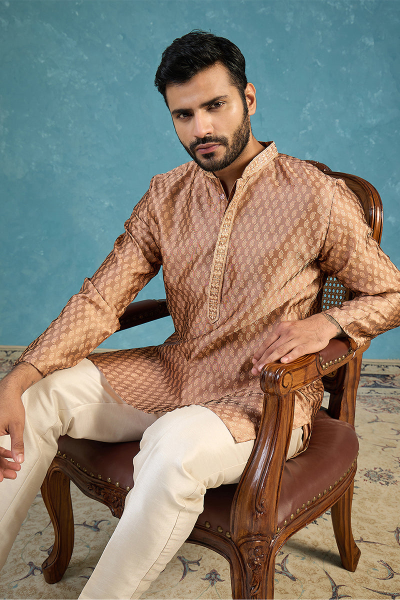 Brown Jacquard Woven Design Straight Kurta MKU2343