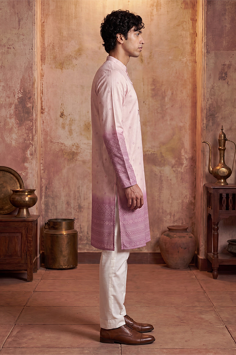 Pink Silk Blend Woven Design Calf Length Straight Regular Kurta With Trouser MKSET2347
