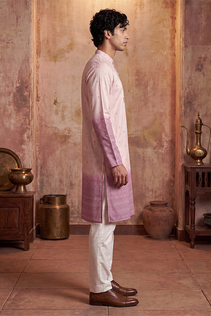 Pink Silk Blend Woven Design Calf Length Straight Regular Kurta With Trouser MKSET2347