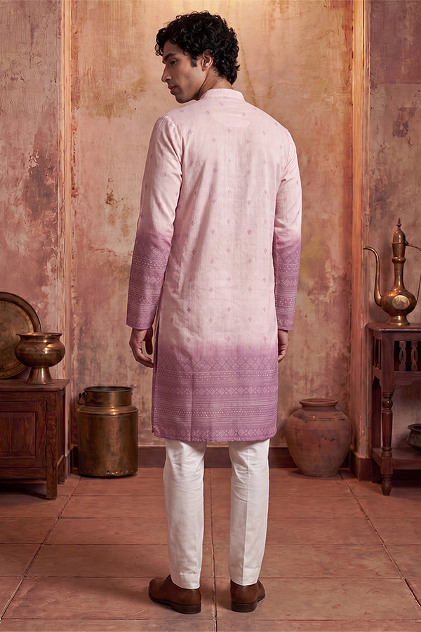 Pink Silk Blend Woven Design Calf Length Straight Regular Kurta MKU2347