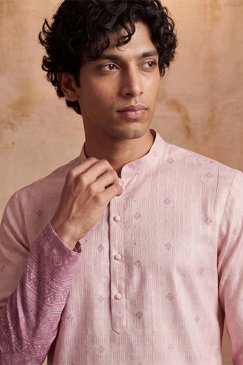 Pink Silk Blend Woven Design Calf Length Straight Regular Kurta MKU2347