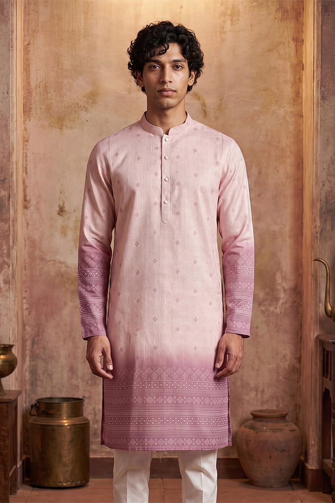 Pink Silk Blend Woven Design Calf Length Straight Regular Kurta With Trouser MKSET2347