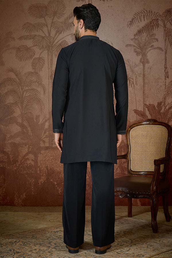 Black Silk Blend Solid Embroidered Kurta With Trouser MKSET2382