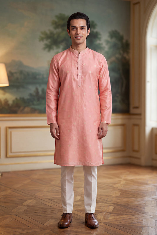 Pink Jacquard Ethnic Motifs Woven Design Kurta MKU2394