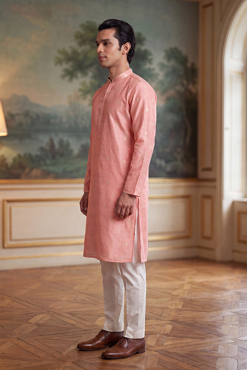 Pink Jacquard Ethnic Motifs Woven Design Kurta With Trouser MKSET2394