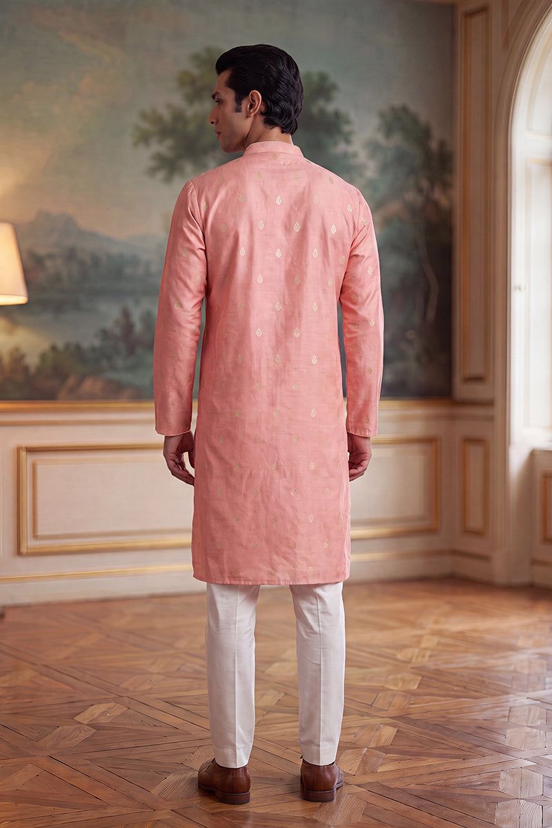Pink Jacquard Ethnic Motifs Woven Design Kurta With Trouser MKSET2394