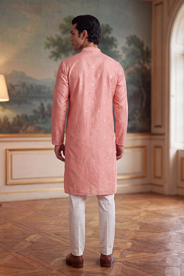 Pink Jacquard Ethnic Motifs Woven Design Kurta With Trouser MKSET2394