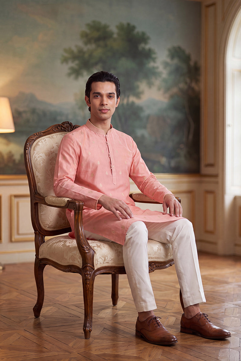 Pink Jacquard Ethnic Motifs Woven Design Kurta With Trouser MKSET2394