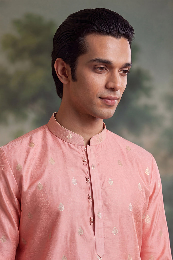 Pink Jacquard Ethnic Motifs Woven Design Kurta With Trouser MKSET2394