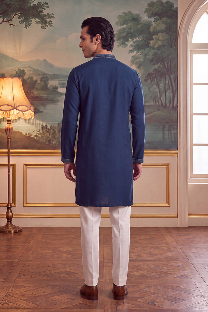 Teal Silk Blend Solid Embroidered Kurta With Trouser MKSET2426