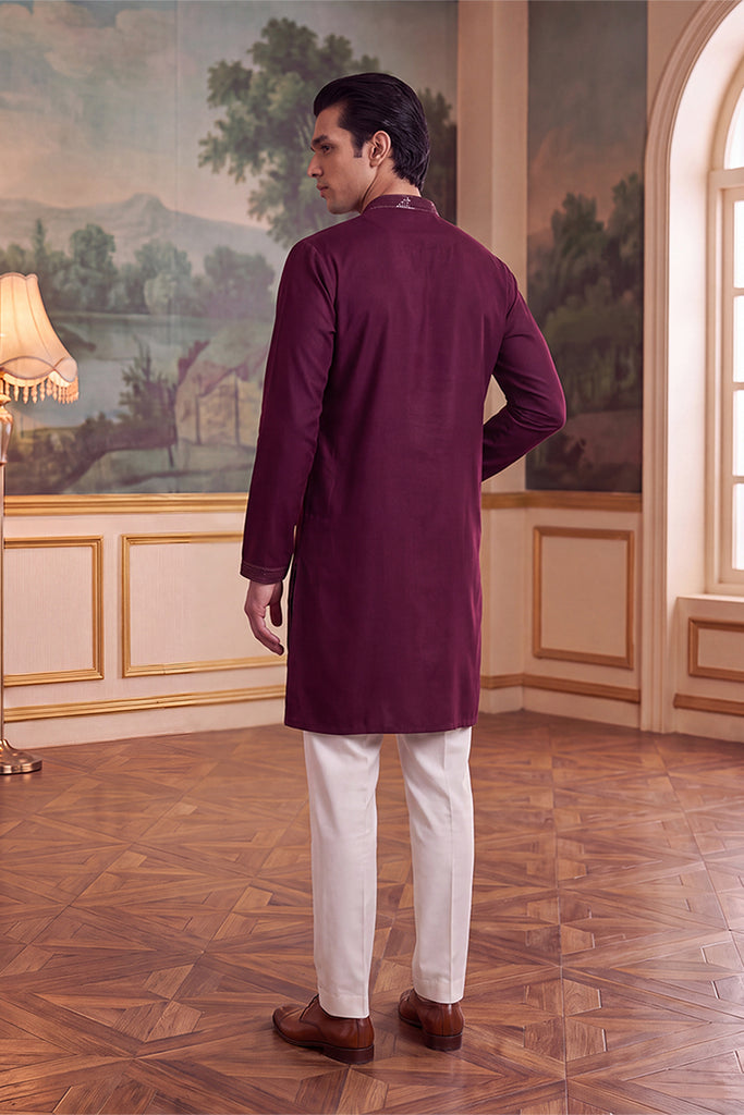 Maroon Silk Blend Solid Embroidered Kurta MKU2427
