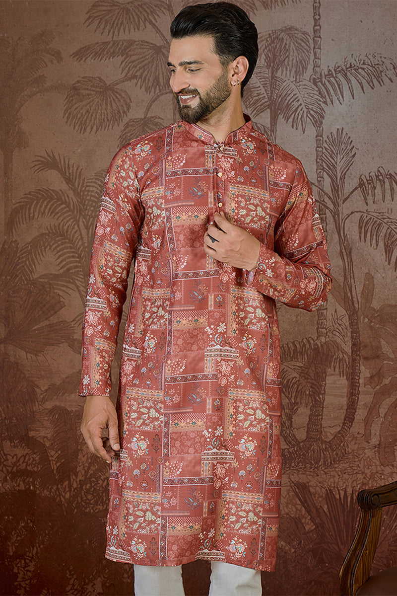 Silk Blend Pink Abstract Printed Kurta MKU2432