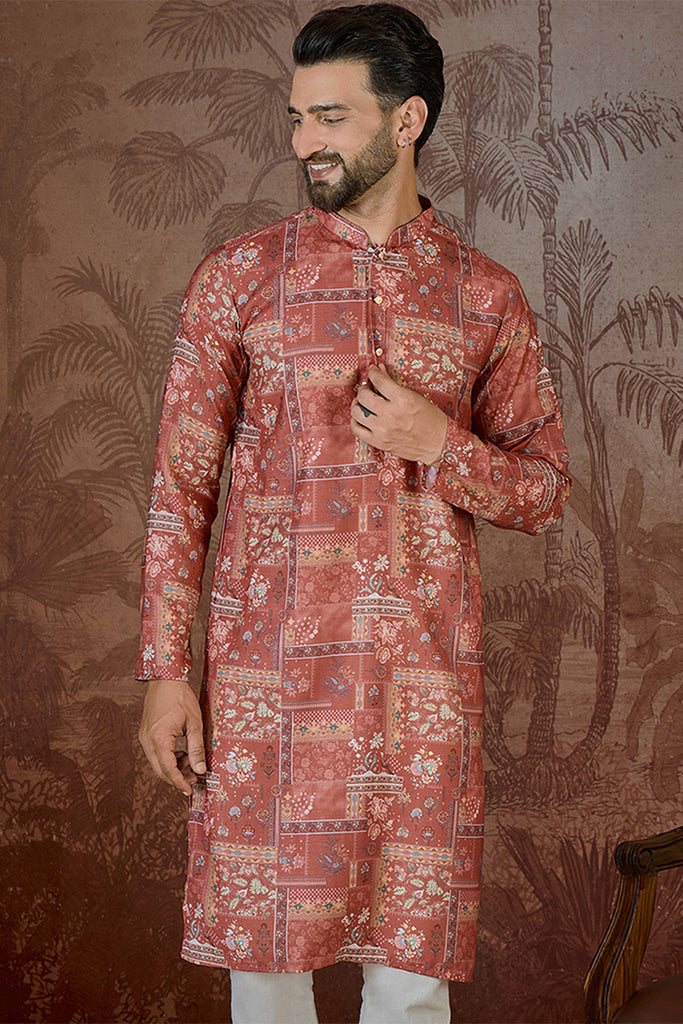 Silk Blend Pink Abstract Printed Kurta With Trouser MKSET2432
