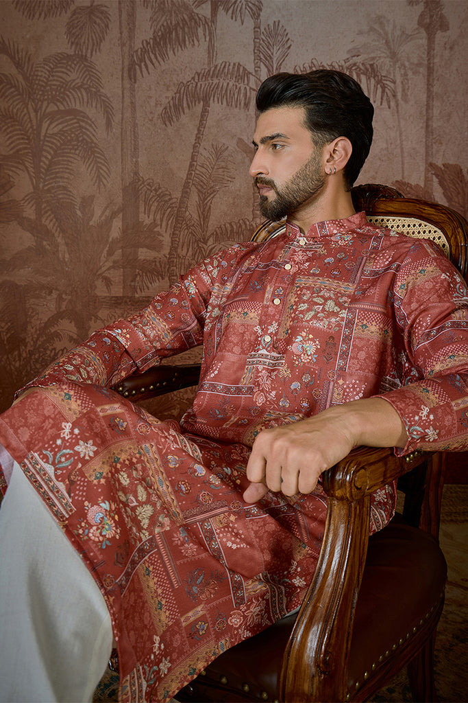 Silk Blend Pink Abstract Printed Kurta With Trouser MKSET2432